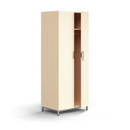 Lockable wardrobe QBUS, with clothes rail, leg frame, 2020x800x570 mm, silver, birch