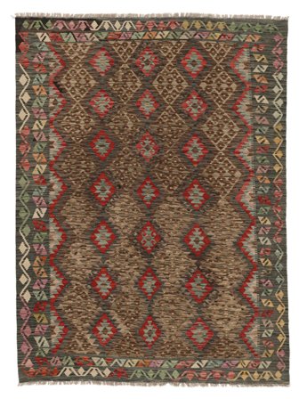 Håndvævet Kelim Afghan Old Style Tæppe 177X240 Brun/Sort