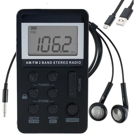 Ladattava hätäradio kuulokkeilla - Am Fm radio - Radio - Kannettava radio - Mini radio - Pieni kannettava radio - Hätäradio - Tasku