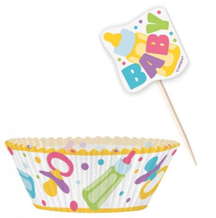 Muffinsset baby gul 48 delar - Baby Shower Dekoration - Kalaslagret.se