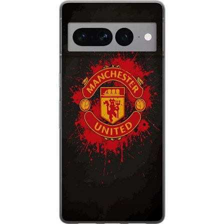 Kompatibelt Mobildeksel til Google Google Pixel 7 Pro Manchester United logo i rød og gul farge med røff sportslig bakgrunn