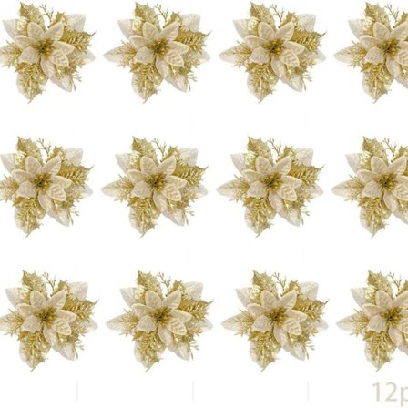 12 kpl joulukoristeita, keinotekoisia joulukukkia, joulukuusen koristeita glitter KLB