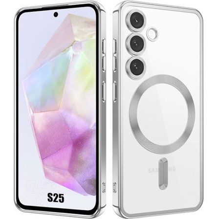 Coque för Samsung Galaxy S25 - med Magnetisk Cirkel Skydd Kamera - Silver - BOOLING