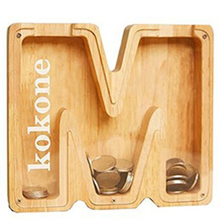 Trämonogram Spargris Stora bokstäver Money Bank initialer Spargris Födelsedagspresent för barn A-Ö