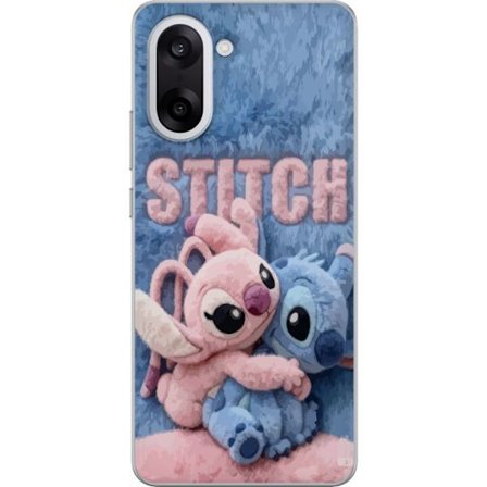 Kompatibelt Mobilskal till OnePlus OnePlus Nord CE5 Söta fluffiga Stitch och Angel kramas på ett mjukt pälsigt underlag med pastellfärger som skap