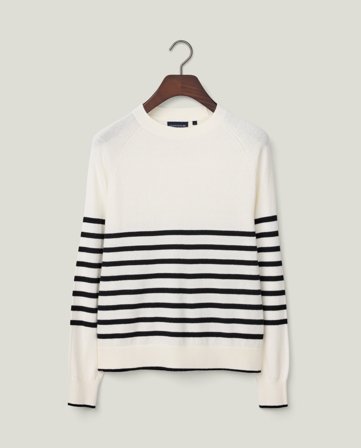 Lexington Cashmere blend striped raglan sweater, white/black