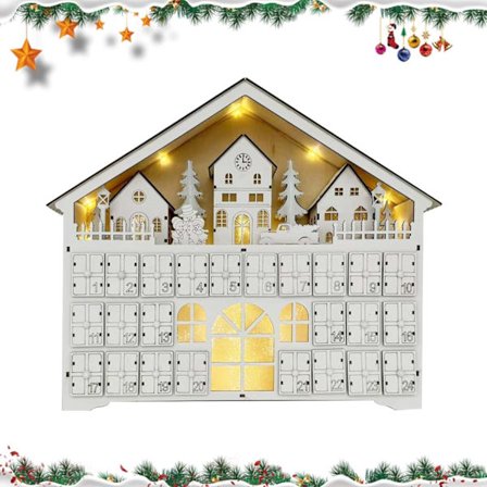 Adventskalender i tre med LED-lys og musikk, 24 skuffer, for barn, juledekorasjon (A), 2024