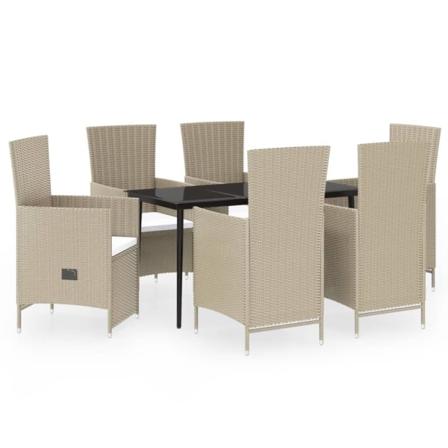 Vidaxl Matgrupp För Trädgården Med Dynor 7 Delar Beige Beige