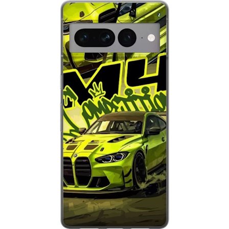 Kompatibel Mobilcover til Google Pixel 7 Pro Bluey-familien i glad tegnestil med blomsterbaggrund og legende farvepalet