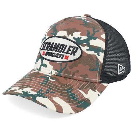 New Era - Motor Camo trucker Casquette - Ducati Scrambler Camo/Stone/Black A-Frame Trucker @ Hatstore