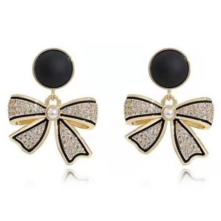 Diamant Sløjfe Polka Dot Øreringe, Sort & Hvid Retro Drop Hænge Smykker, Elegant Gave til Kvinder