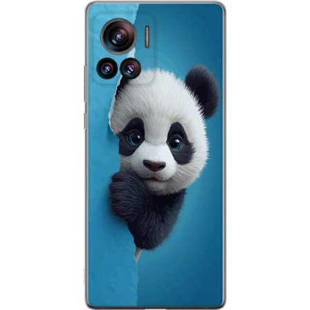 Kompatibel Mobilcover til Motorola Motorola Edge 30 Ultra Sød panda, der kigger gennem papir i en blød 3D-illustration