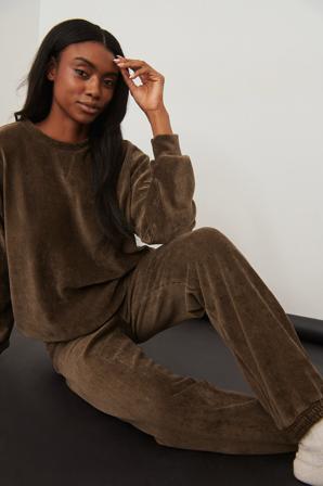 NA-KD Sweatshirt surdimensionné côtelé - Sweats à capuche et sweats confortables - Brun - XX-Small