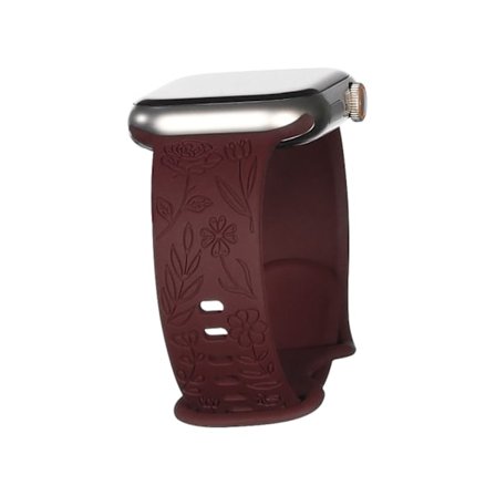 Kompatibel med iwatchS9 876SE Apple Watch armband präglat liten ros silikon Rose - vinröd