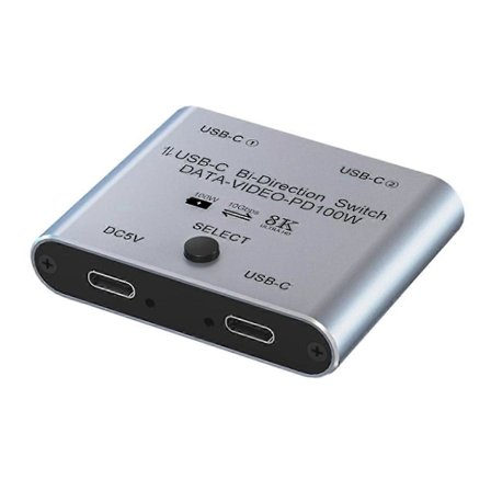 Switch Splitter för 2 datorer, Bi-direktionell USB C KVM-switch 1 in 2 ut för 8K@60Hz/4K@144Hz Vid