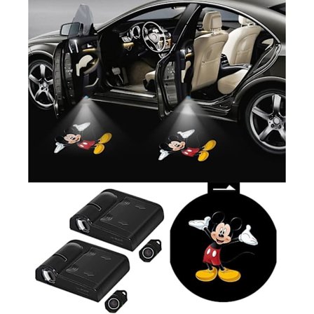 2 st bilar dörrljus logotyp projektor för Mickey Mouse bildörr projektorljus välkomst artighet spöke skugga lampa universell trådlös