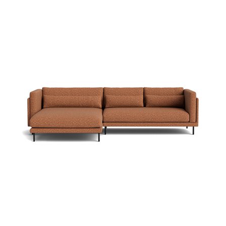 Bali Chaiselongue-Sofa, links in Puente Terracotta, modernes Design mit Nozag-Federung und stabilen Füßen für hohen Komfort, 76cm Höhe.