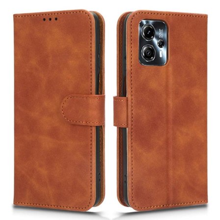 SKALO Motorola Moto G53 5G Matt PU Nahka lompakkokotelo - Ruskea