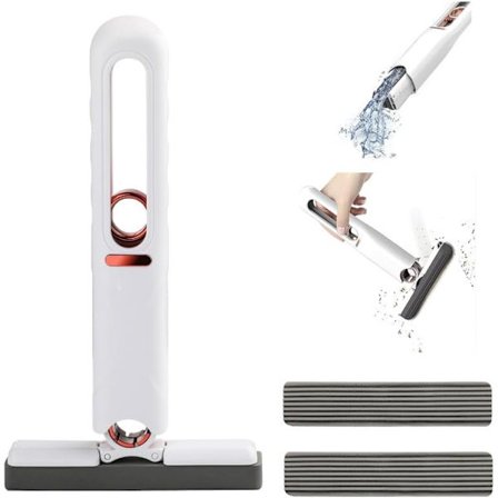 Mini-mopp, bärbar, självrengörande skrivbordsrengöringsmopp, handsfree-svampmopp med 2 bomullshuvuden, starkt absorberande hushållsmini-mopp för glas