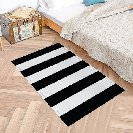 Svartvitrandig matta, tvättbar, modern matta, utomhus, lurvig matta för vardagsrum, kök, barnrum, 60 x 90 cm