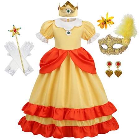 Daisy Prinsessklänning Flicka Tecknad Cosplay Kostym Sommar Barn Orange Festkläder 2-10 År Halloween Maskeradkläder Daisy Set Daisy Sets_max