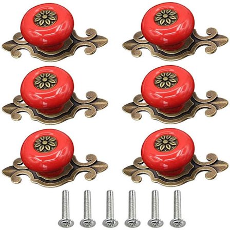 6-delad byrålåda skåp keramisk runt handtag barnrum, röd