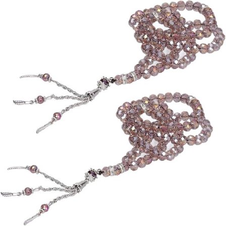 2 muslimska radbandspärlor färgglad glasyr 99 pärlor separator räkna 0,31 tum (rosa)