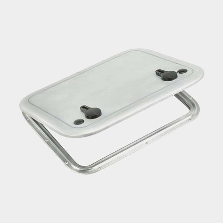 Deck hatch Plastimo Aluminium T30, with stay, 90°, 457 x 327 mm (cut-out dimensions), 517 x 387 mm (external dimensions), silver