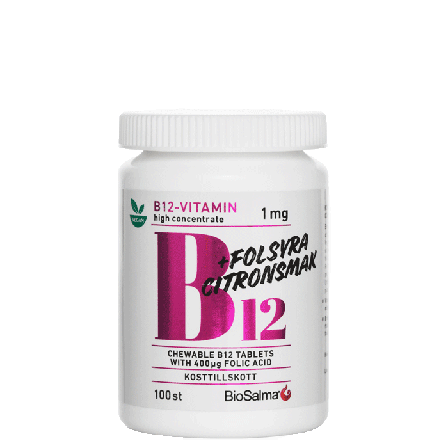 BioSalma B12 Vitamin 1mg + Folsyra 100 tabletter