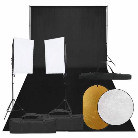Vidaxl Fotostudio Med Lampor, Bakgrund Och Reflexskärm Svart