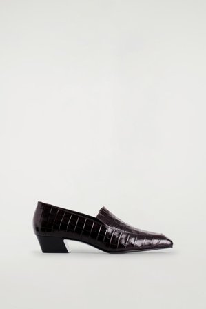 COS Women's Croc-Effect Leather Heeled Loafers in Brown