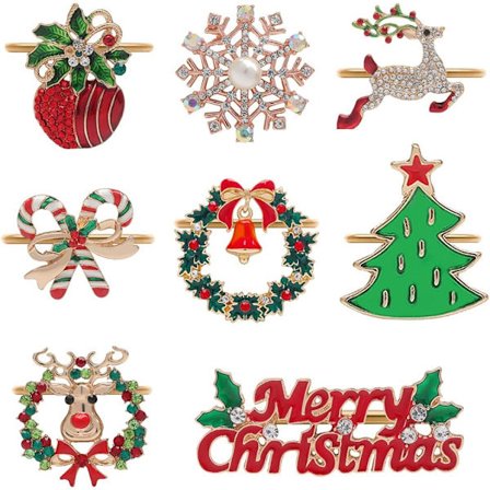 8 stk. juleservietringe - juletræ elg julestil