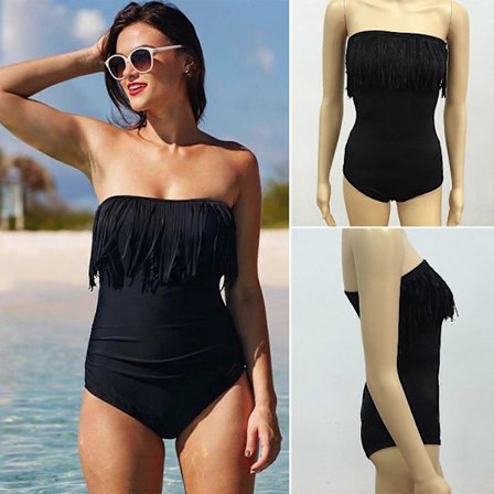 Plus Size Damernas Axelbandslösa Monokini Baddräkt Badkläder En-Delad Strandkostym