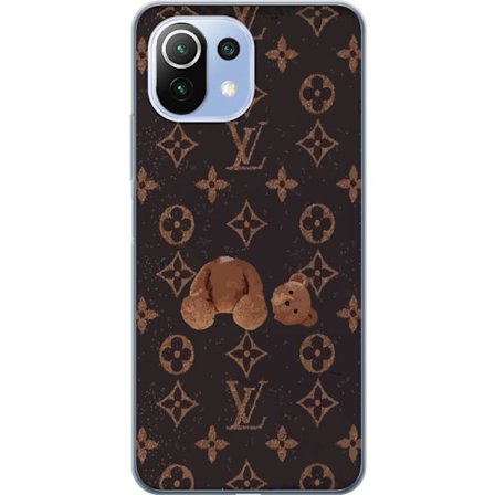 Kompatibel Mobilcover til Xiaomi Xiaomi 11 Lite 5G NE Luksuriøst monogrammønster med knust bamse i mørk modeæstetik