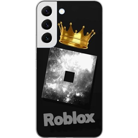 Kompatibel Mobilcover til Samsung Samsung Galaxy S22 5G Minimalistisk sort og sølvfarvet Roblox-symbol med gylden krone og luksuriøs gamer-æstetik