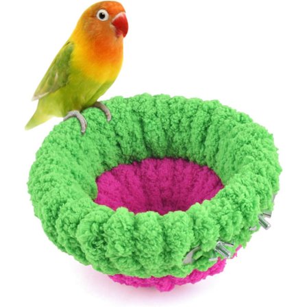 Fågelbo, mysig koja och säng för undulater, nymfparakiter och finkar, med stege (Grön/Rosa, Liten)