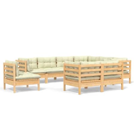 Vidaxl Loungegrupp Med Gräddvita Dynor 9 Delar Massiv Furu Creme