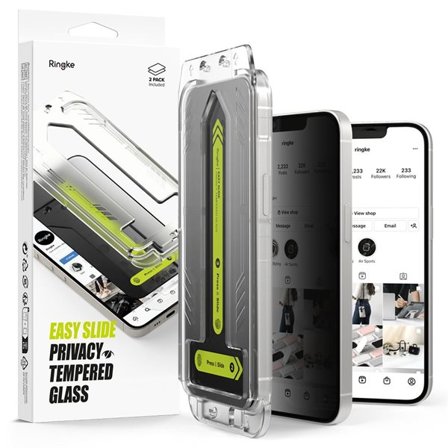 Ringke Easy Slide Privacy Glass 2-pakning for iPhone 13 / 13 Pro / 14 / 16e
