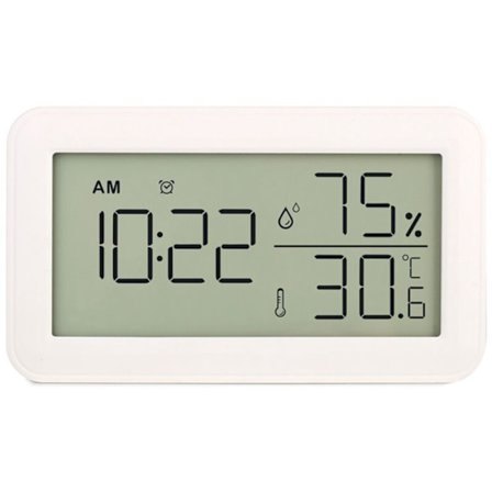 Termometer inomhus hygrometer med väckarklocka, LCD digital termometer, för sovrum, vardagsrum, vinkällare (vit)