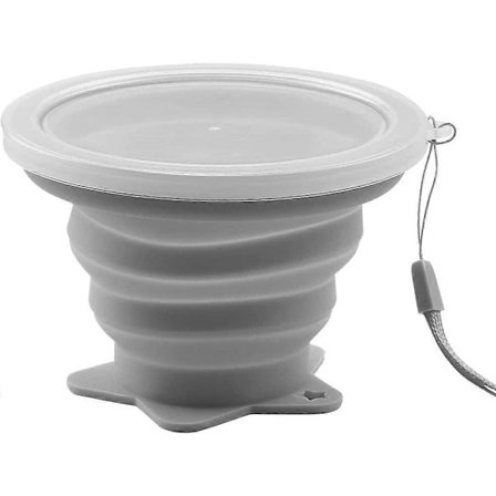 Sammenklappelig silikonekop, foldbar BPA-fri, bærbar genanvendelig drikkekop med låg til rejser, udendørs camping, vandring, grå Grey[co]