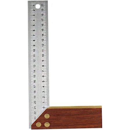 Tømrerkvadrat 250mm, Rustfrit Stål Træbearbejdning L-formet Kvadrat Med Træhåndtag (sølv)