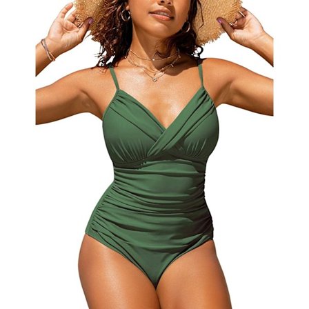 2025 Amazon Bästsäljare Baddräkt Sexig Enfärgad Korsad Åtsittande En-Dels Bikini Fashionexport Baddräkt militärgrön