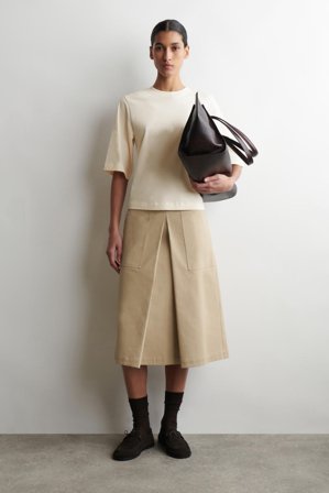 COS Women's T-Shirt In Cotone in Beige