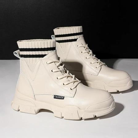 Höst och vinter Ny Casual Snörning och fleece mårdstövlar Modestövlar Damskor Trend Stövlar med mitten av vaden WHITE 35