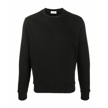 Saint Laurent, Round-neck Knitwear Zwart, Heren, Maat:S