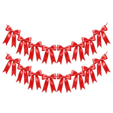 Röd Rosettgirlang, 2 Snören Förhandsmonterad Satinbanderoll för Bröllop Alla Hjärtans Dag, Födelsedagsfest Väggdekor och Baby Shower Cel