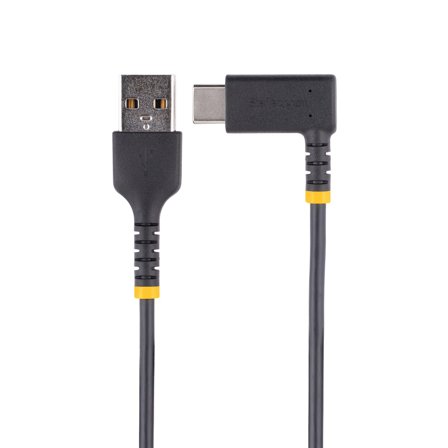 StarTech 1ft (30cm) USB A to C Charging Cable Right Angle, Heavy Duty Fast Charge USB-C Cable, USB 2.0 A to Type-C, Durable and Rugged Aramid Fiber,