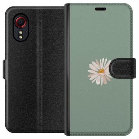 Yhteensopiva Lompakkokotelo Samsung Galaxy Xcover 5 Vihreä Minimalikukka - tyylikäs kukka vihreällä taustalla