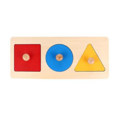 Träpussel med tre färger, geometriska former, matchande baby pedagogisk leksak