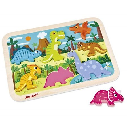 JANOD 7-delat dinosauriepussel i trä - Från 18 månader